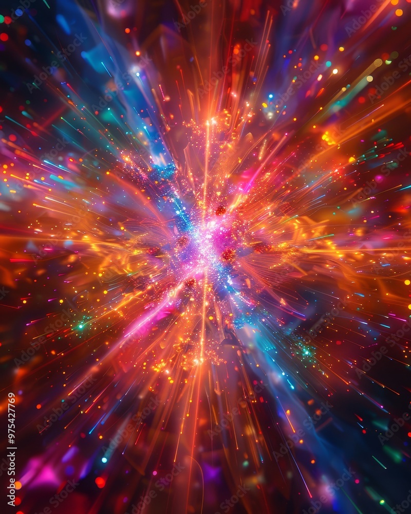 Fototapeta premium A vivid explosion of colors and light creating a mesmerizing cosmic effect, ideal for backgrounds and designs.