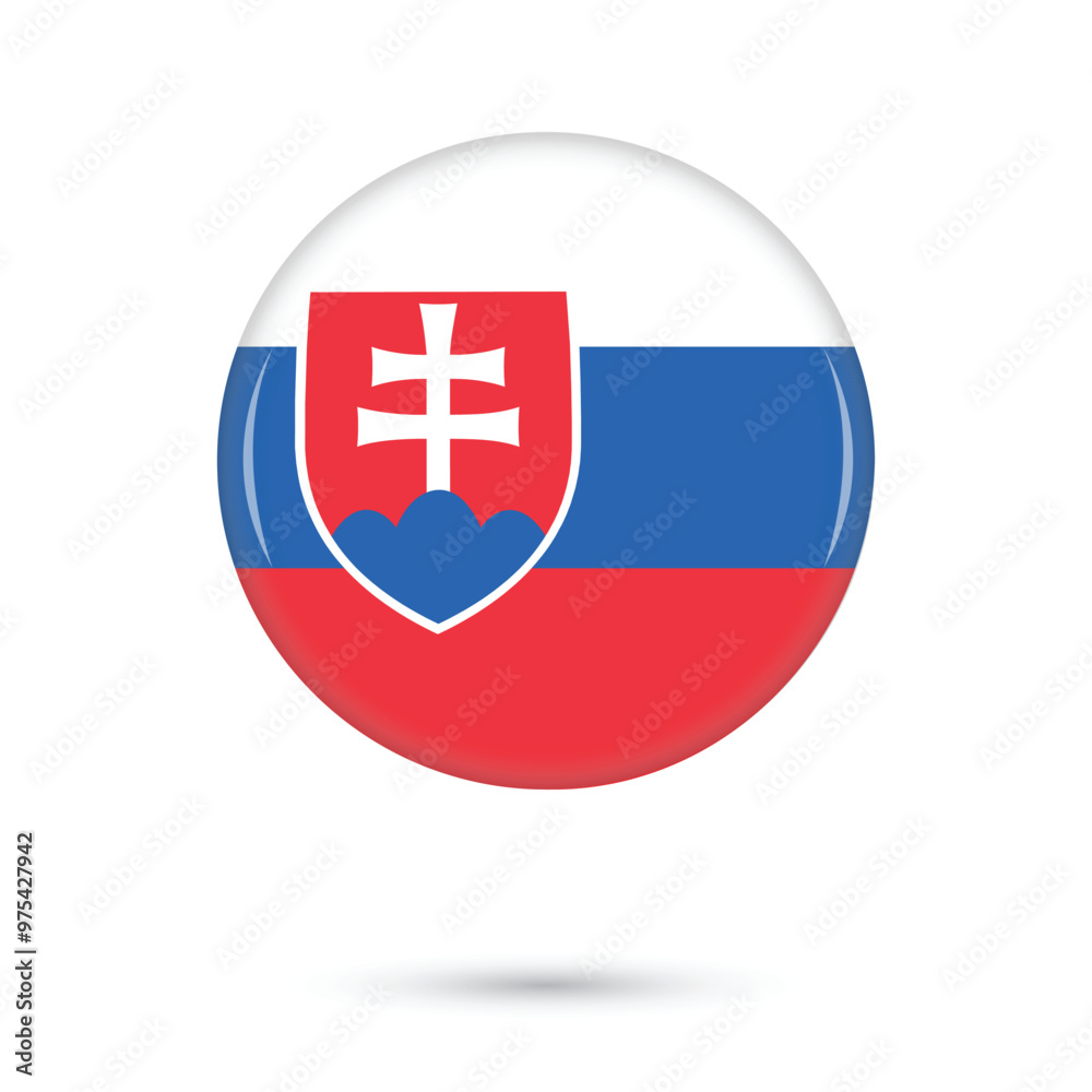 Obraz premium slovakia national official flag round glossy shiny 3D vector illustration on white background for national day, day of constitution, freedom and democracy day, public holidays, poster, flyers, banners