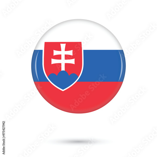 slovakia national official flag round glossy shiny 3D vector illustration on white background for national day, day of constitution, freedom and democracy day, public holidays, poster, flyers, banners