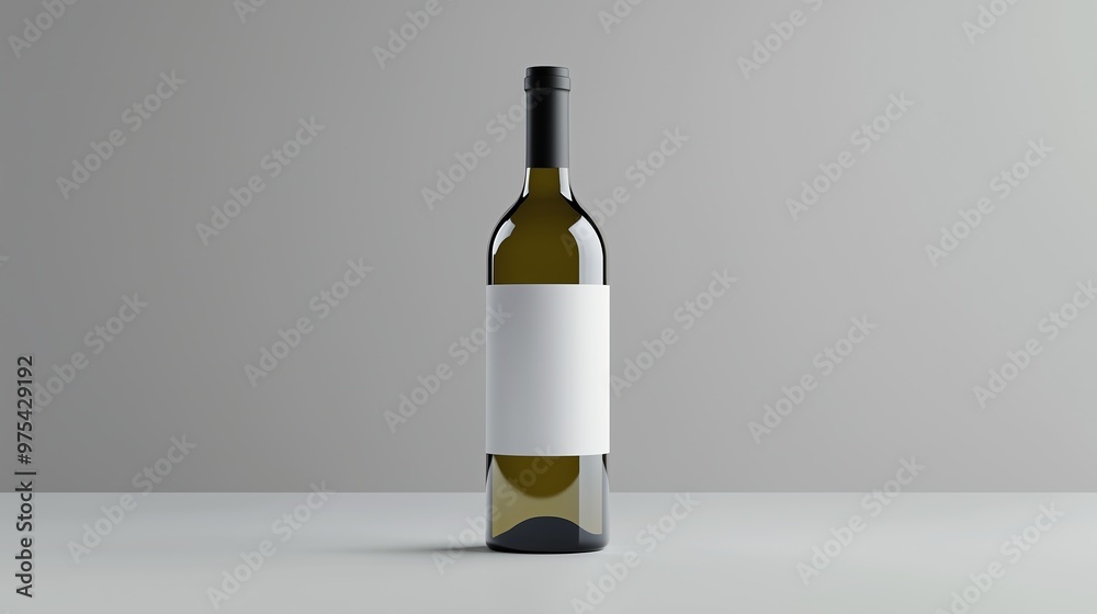 glass bottle of white wine with blank label mockup isolated on grey background for product advertising glass bottle of white wine with blank label mockup isolated on grey background for product advertising