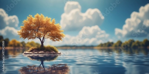 Beautiful landscape with water and clouds.