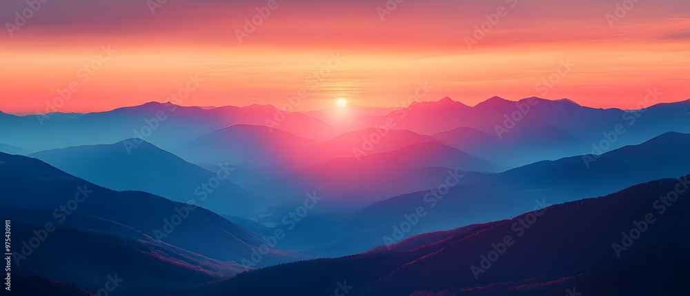 Majestic Sunset Over Layered Mountain Ranges Majestic Sunset Over Layered Mountain Ranges