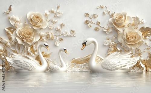 Fototapeta Naklejka Na Ścianę i Meble -  Swans & Roses.