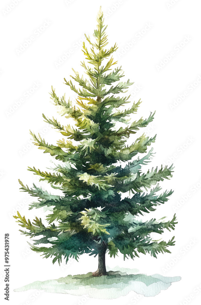 Fototapeta premium Watercolor Christmas Tree Clipart, Pine Illustration on White Background for Children's Book Design