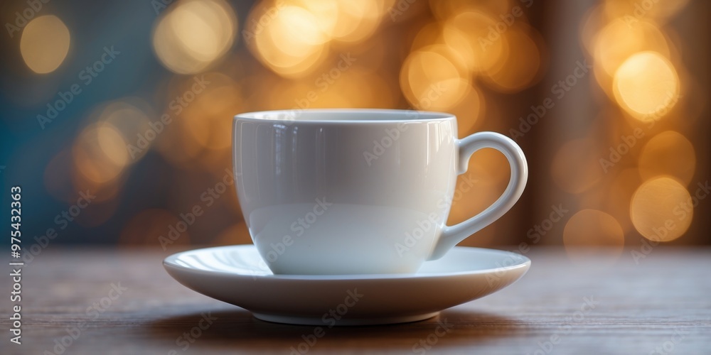 White ceramic mug on saucer providing copy space image. White ceramic mug on saucer providing copy space image.