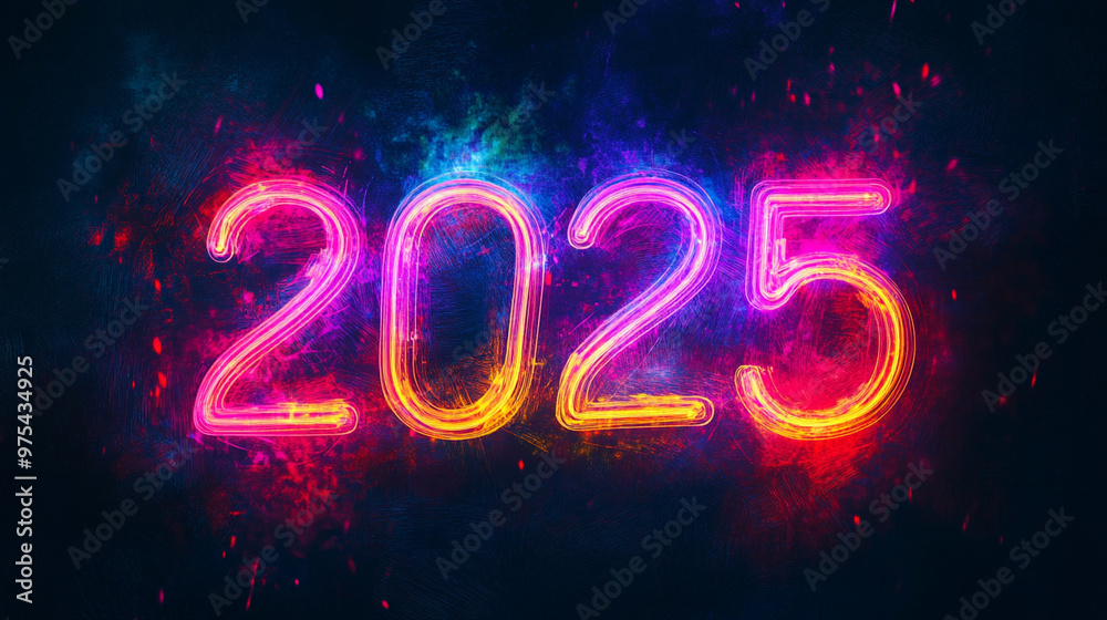A glowing neon sign effect, with 2025 styled like a neon light A glowing neon sign effect, with 2025 styled like a neon light