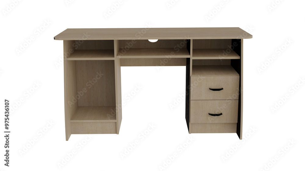 Computer desk on transparent background, 3D render, png