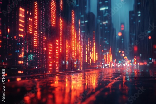 Wallpaper Mural abstract financial district skyline with glowing data streams and rising stock charts blurred city lights creating a bokeh effect in the background Torontodigital.ca