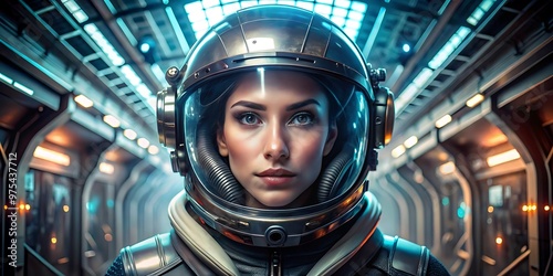 woman wearing pilot helmet futuristic 3d look sci-fi