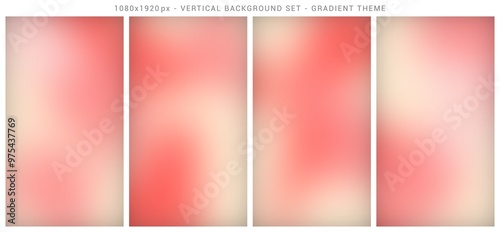Mesh gradient vertical background set. Abstract, template, red, pink and beige color theme.