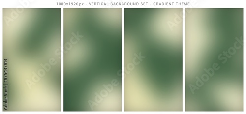 Mesh gradient vertical background set. Abstract, template, dark and light green color theme.