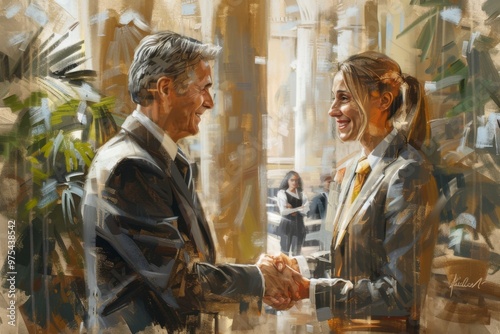 Wallpaper Mural Confident Business Leader Seal Deals: Professional Oil Painting Handshake Torontodigital.ca
