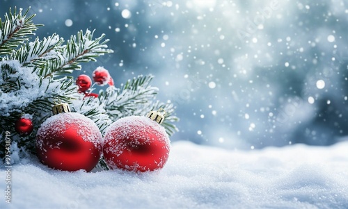 red christmas ball on snow