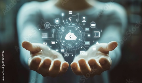 businessman touching virtual screen