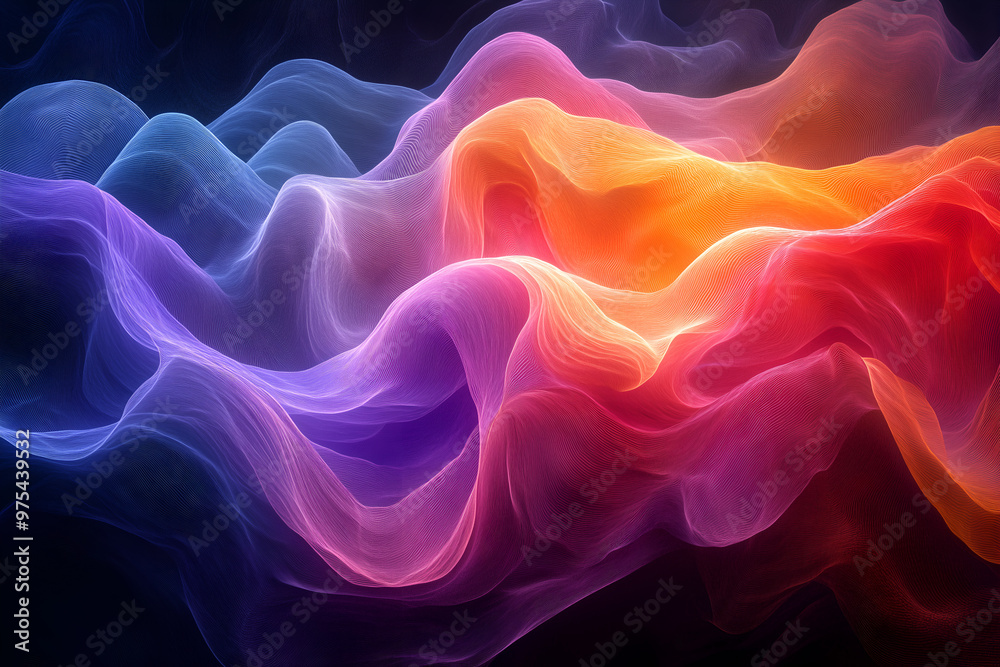 Abstract waves shape glowing in ultraviolet spectrum.