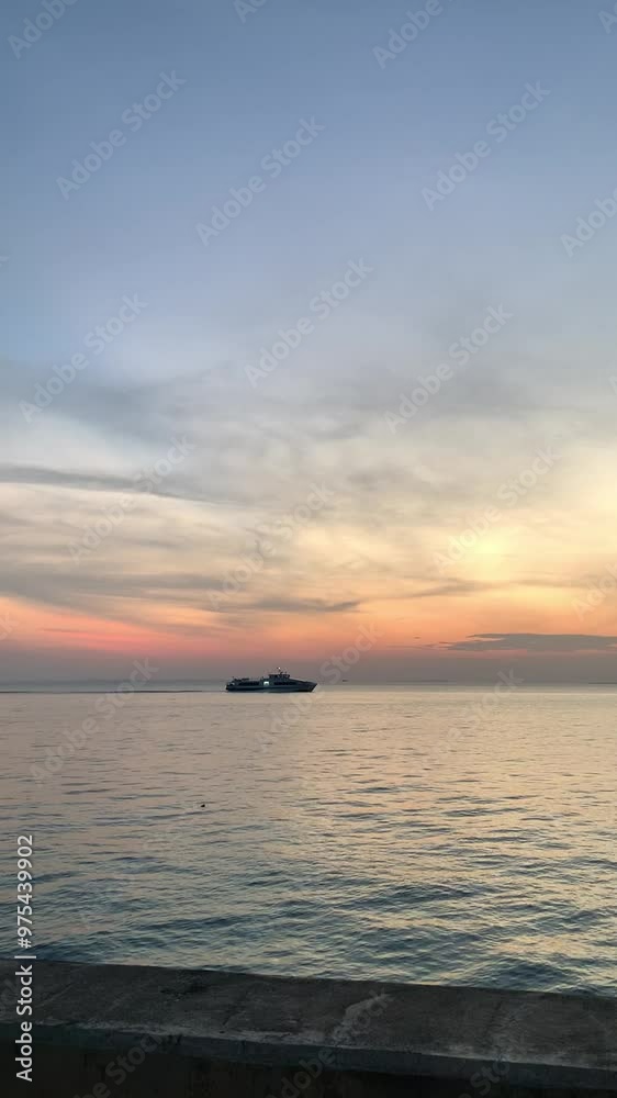 Ship Sailing on Calm Sea at Dusk Ship Sailing on Calm Sea at Dusk