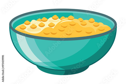 Traditional cereal with milk, Cornflakes breakfast bowl Vector Illustration on white background.