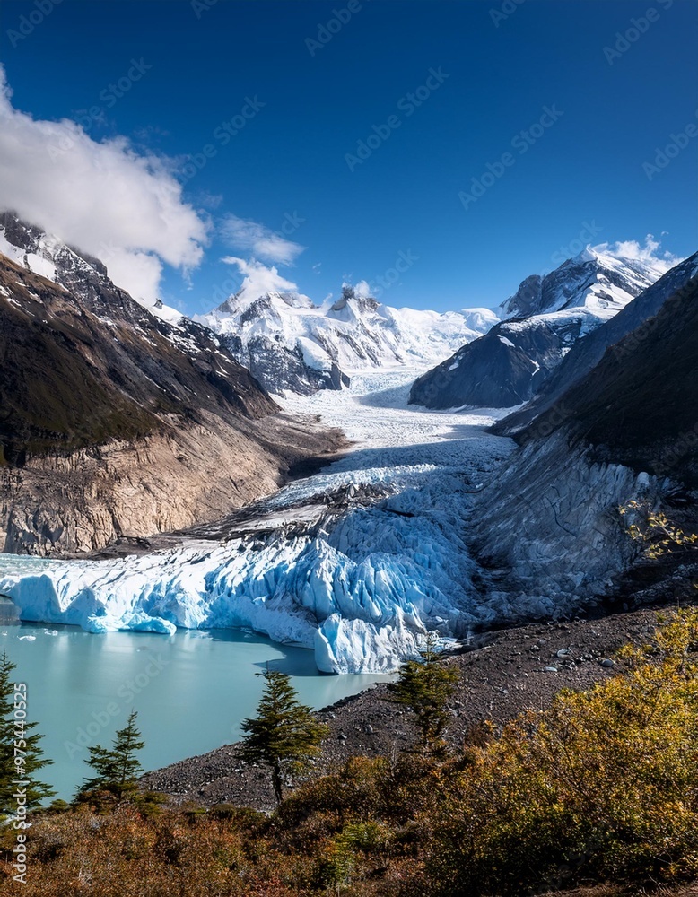 Icy Glaciers Carving Through Majestic Mountains, Showcasing Nature's Power