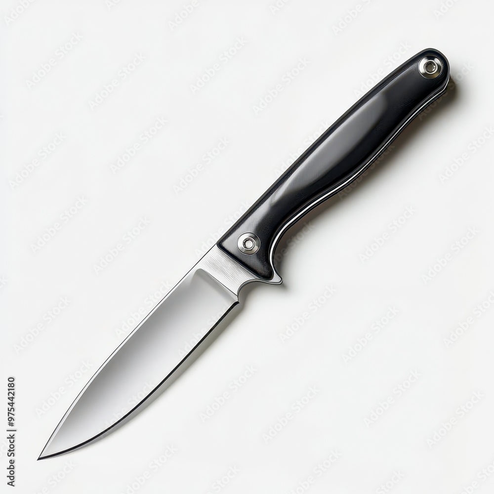 A sleek, stylish knife with a shiny blade and a black handle, suitable for culinary tasks and everyday use. A sleek, stylish knife with a shiny blade and a black handle, suitable for culinary tasks and everyday use.