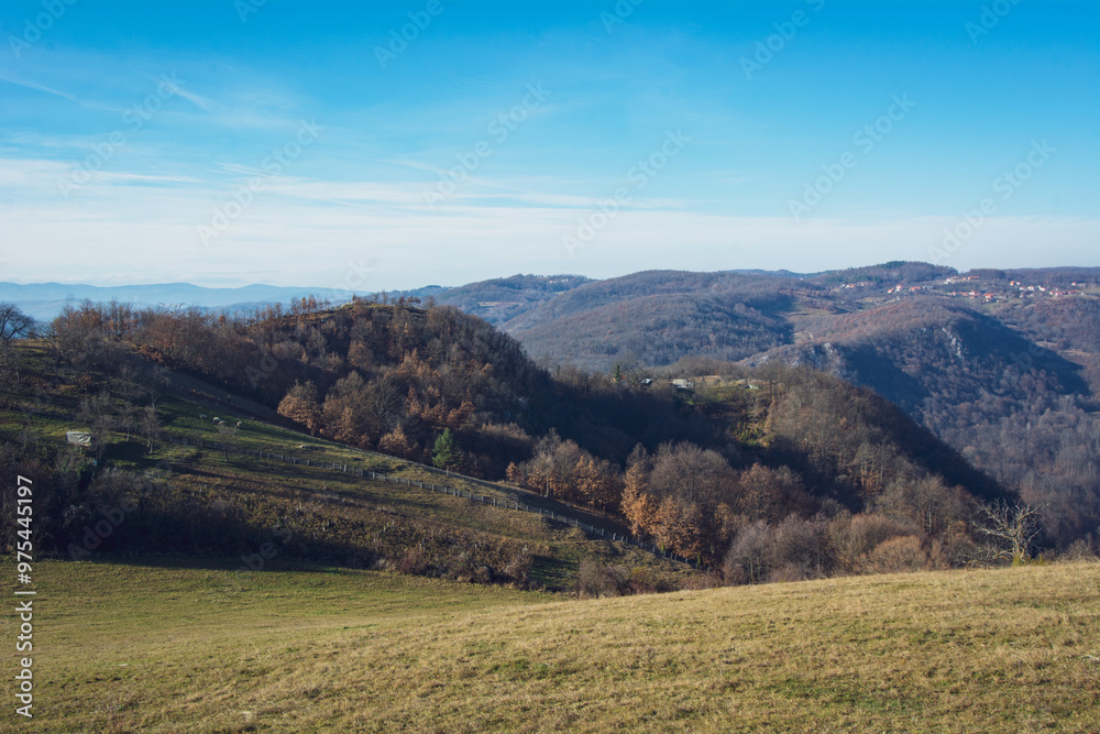 Fototapeta premium Scenic view of the landscape on a sunny day during early spring