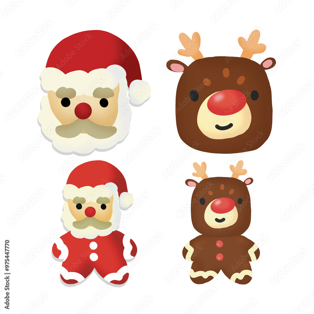 Santa Claus reindeer head and full body character design vector illustration Santa Claus reindeer head and full body character design vector illustration