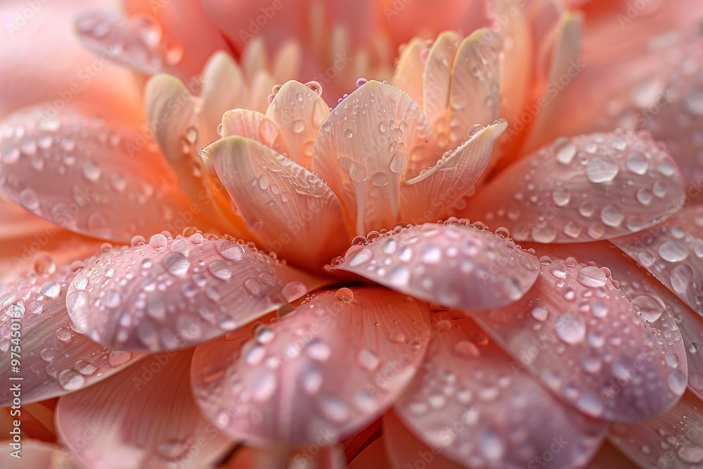 Close-up of a delicate pink flower with water droplets on the petals.