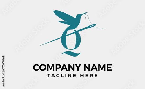 Humming bird logo design tailor sewing needle icon symbol element shape, Editable vector illustration.