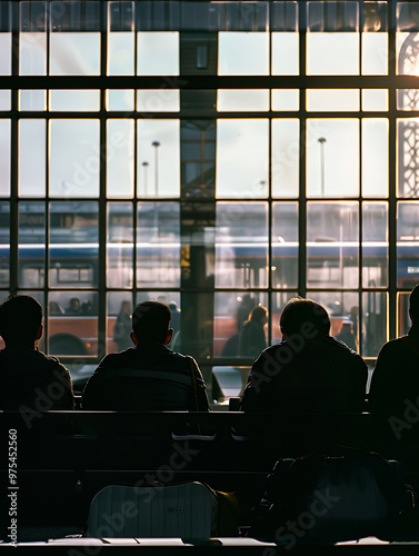 Urban Commuters Waiting at a Bustling Bus Terminal for Departure