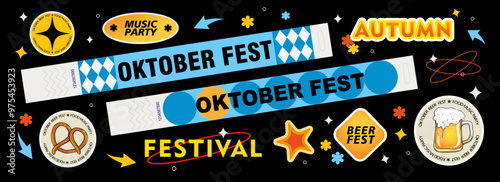 Oktober beer fest stickers and bracelets hand-pass, autumn  annual festival, Germany, vector 