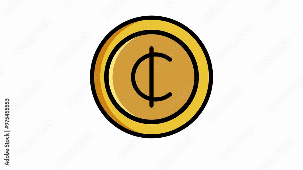 Animated, gold coin featuring cedi money symbol, ideal for financial concepts, currency exchange, Cedi, Ghana, african, economics, investment, banking, and savings. Animated, gold coin featuring cedi money symbol, ideal for financial concepts, currency exchange, Cedi, Ghana, african, economics, investment, banking, and savings.