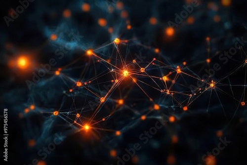 A mesmerizing abstract depiction of interconnected nodes and glowing lights against a dark backdrop, symbolizing data networks.