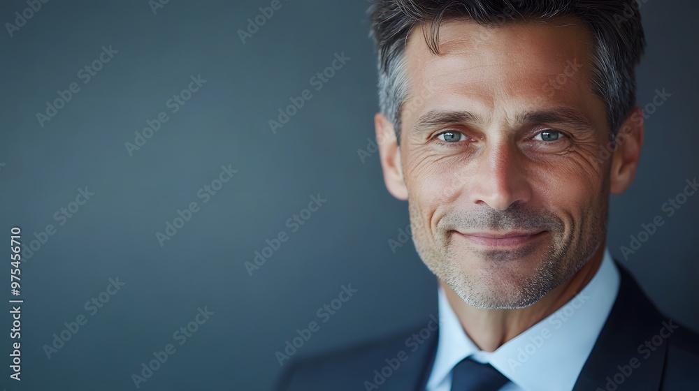 Close-up Portrait of a Confident Middle-Aged Man in a Suit Close-up Portrait of a Confident Middle-Aged Man in a Suit
