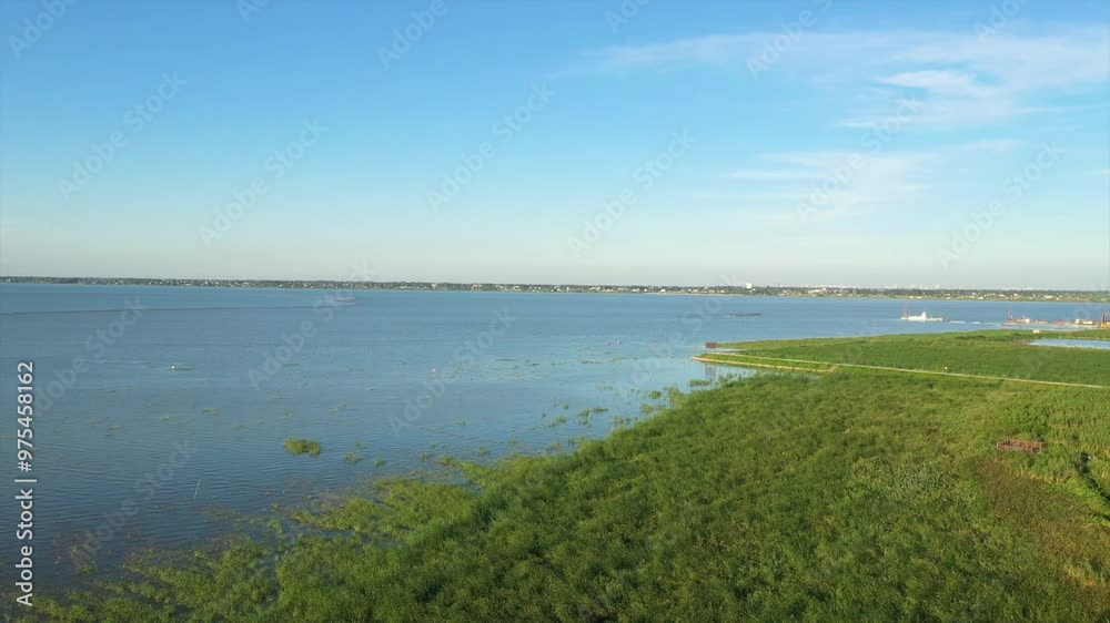 Aerial photography of wetland lakes and boats 4K Aerial photography of wetland lakes and boats 4K