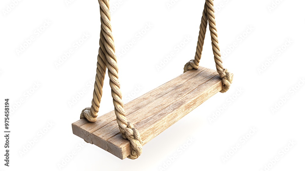 Acrobatic 3D Trapeze Swing with Ropes and Wooden Seat Isolated on White Background Acrobatic 3D Trapeze Swing with Ropes and Wooden Seat Isolated on White Background