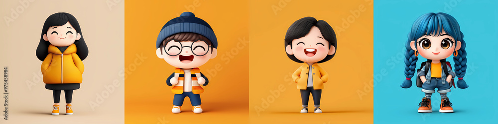 Smiling brightly, these 3D characters showcase happy expressions in vibrant colors Smiling brightly, these 3D characters showcase happy expressions in vibrant colors