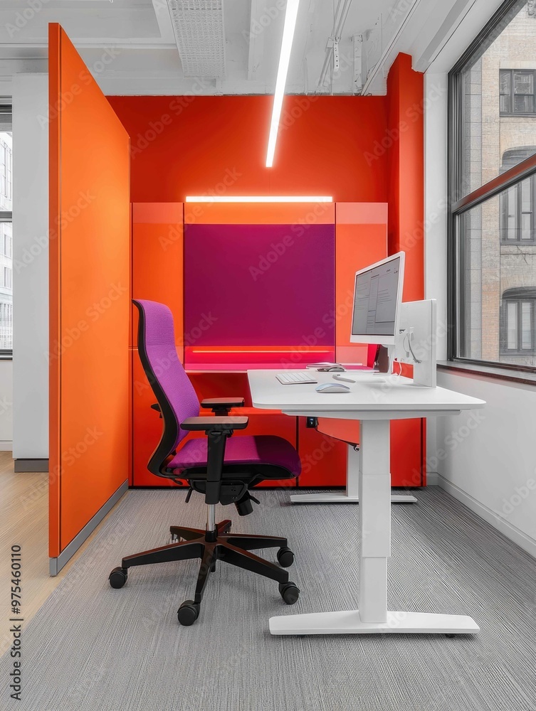 Modern Open-Plan Office with Collaborative Workstations in Light-Filled Space Modern Open-Plan Office with Collaborative Workstations in Light-Filled Space