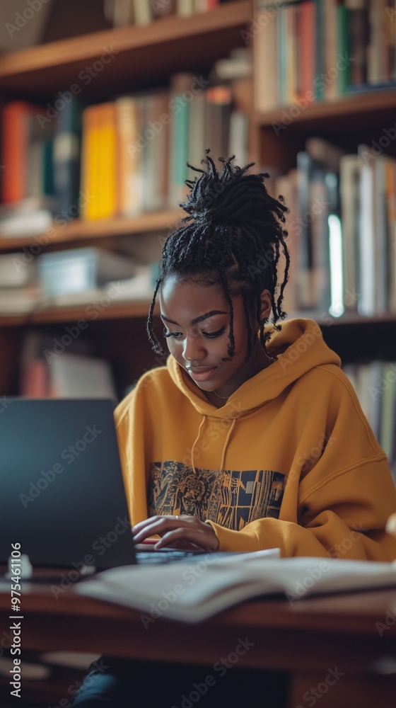 Afro-American Female Student Engaged in E-Learning, Online Education, Remote Learning, and Digital Education at Home, Studying for University and Bootcamp Courses. Afro-American Female Student Engaged in E-Learning, Online Education, Remote Learning, and Digital Education at Home, Studying for University and Bootcamp Courses.