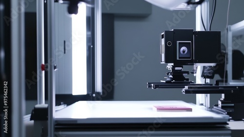 A professional camera is positioned within a lightbox, ready to capture high-quality product images. The setup emphasizes precision in commercial photography