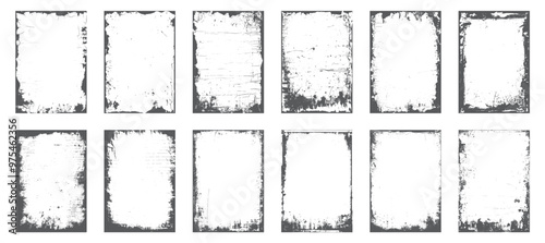 Realistic texture overlay, worn paper effect.  Grunge textures. Collection of black paint brush stroke background