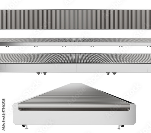 Set of empty conveyor belt in various angles isolated on white