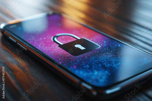 Smphone Security Lock on Wooden Table photo