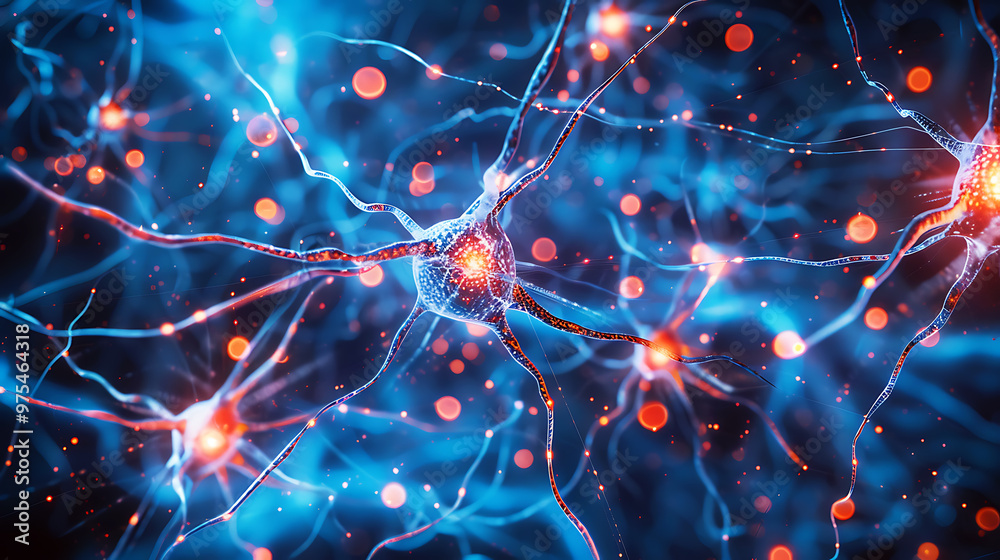 Illustration of a neural network transmits signals background. Generative AI. Illustration of a neural network transmits signals background. Generative AI.