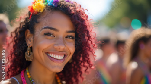 Colorful Smiling Face at Pride Festival | LGBTQ+ Celebration | Vibrant Photo of Happy Person at Pride Event