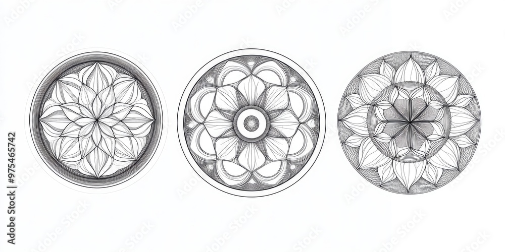 Circular pattern design element in line art style Circular pattern design element in line art style