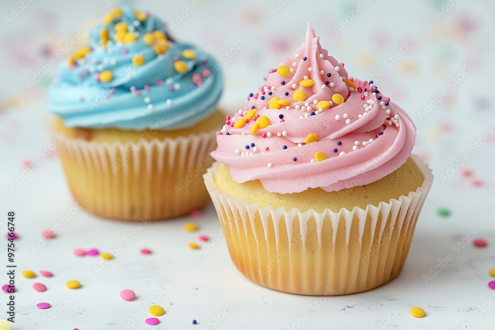 Cupcakes with colorful frosting and sprinkles Cupcakes with colorful frosting and sprinkles