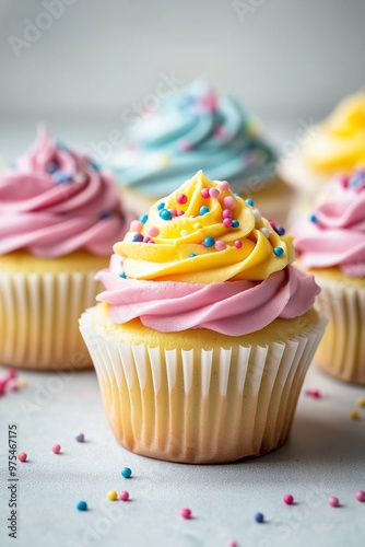 Cupcakes with colorful frosting and sprinkles 