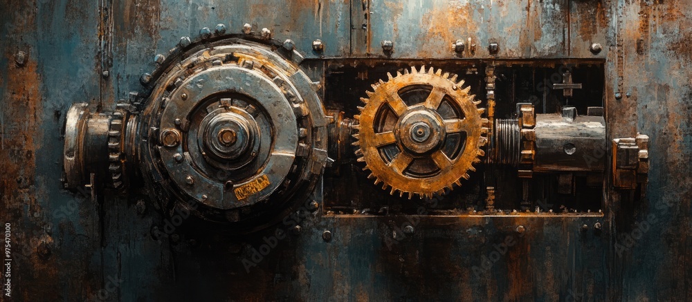 Metal gears in a mechanical assembly Mixed media Metal gears in a mechanical assembly Mixed media