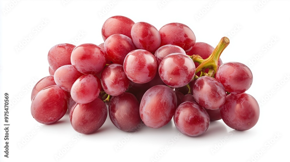 Bunch of ripe red grapes with leaves and vine on a white background Bunch of ripe red grapes with leaves and vine on a white background