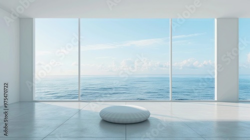 Beautiful and clean virtual background or backdrop for yoga, zen, meditation room space with serene and calm natural organic scenic outside ocean sea view photo