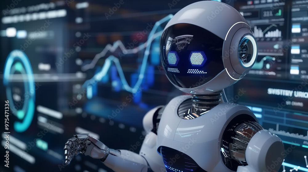 a futuristic AI robot working with business data statistics, business growth or audit data analysis through artificial intelligence technology a futuristic AI robot working with business data statistics, business growth or audit data analysis through artificial intelligence technology